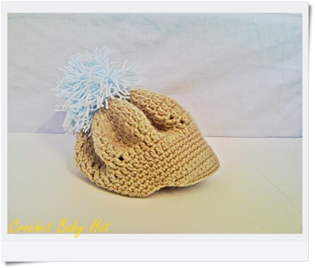 crochet baby hat gorro bombacho  pompom azul